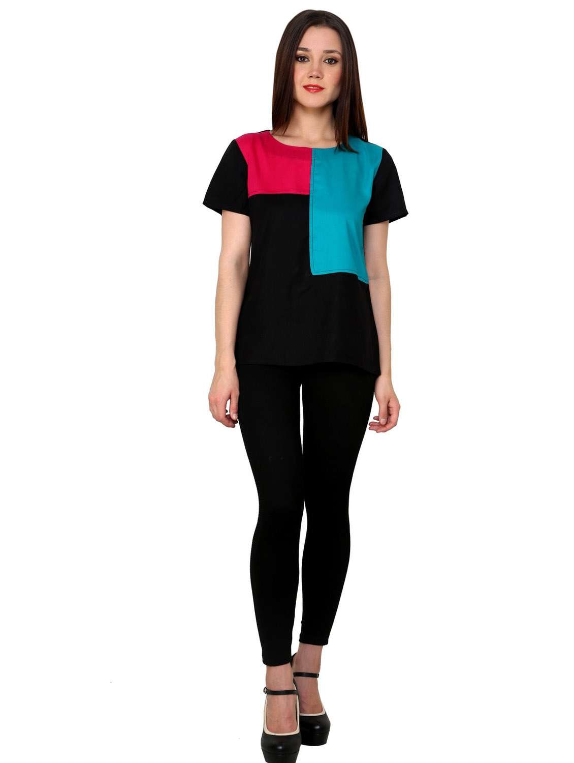 women color block short sleeve regular top - 21651317 -  Standard Image - 3