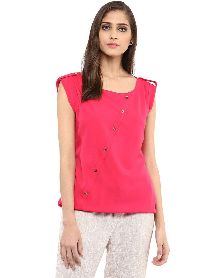 women solid cap sleeves regular top