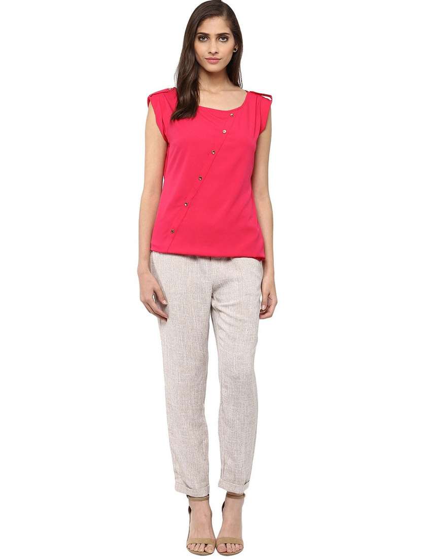 women solid cap sleeves regular top - 21651321 -  Standard Image - 3