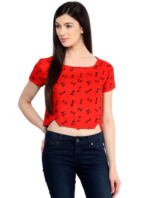 women printed short sleeves crop top - 21651322 -  Standard Image - 0