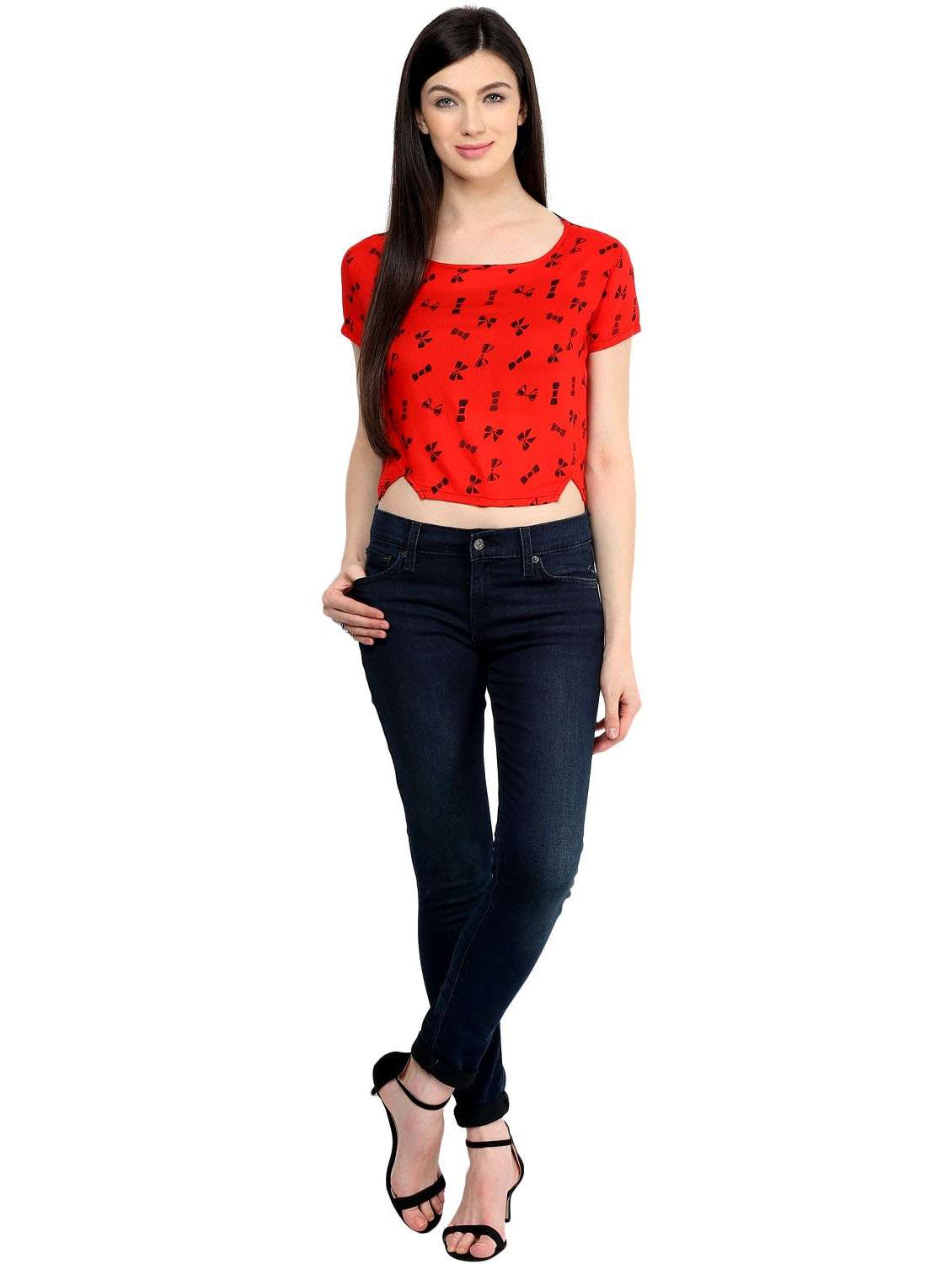 women printed short sleeves crop top - 21651322 -  Standard Image - 3