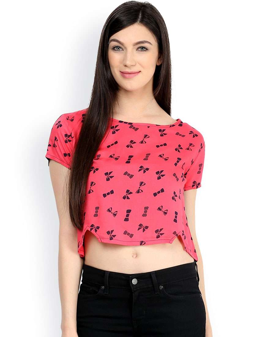 women printed short sleeves crop top