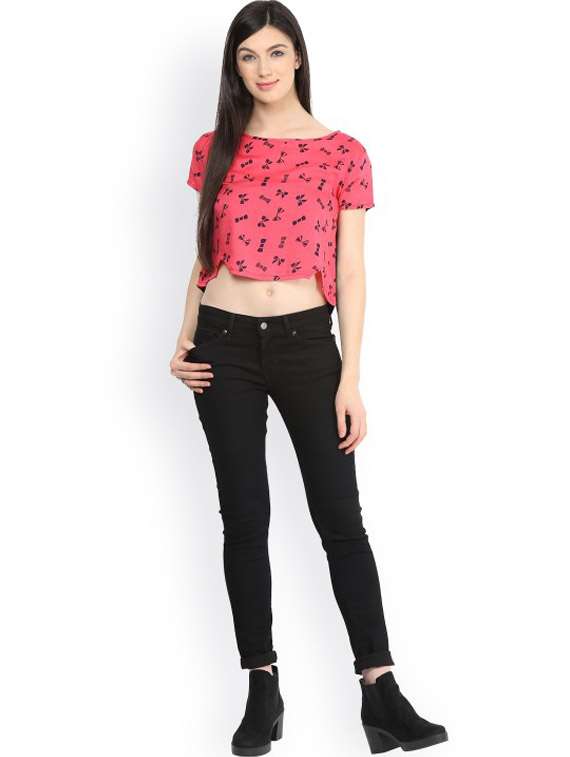 women printed short sleeves crop top - 21651323 -  Standard Image - 3