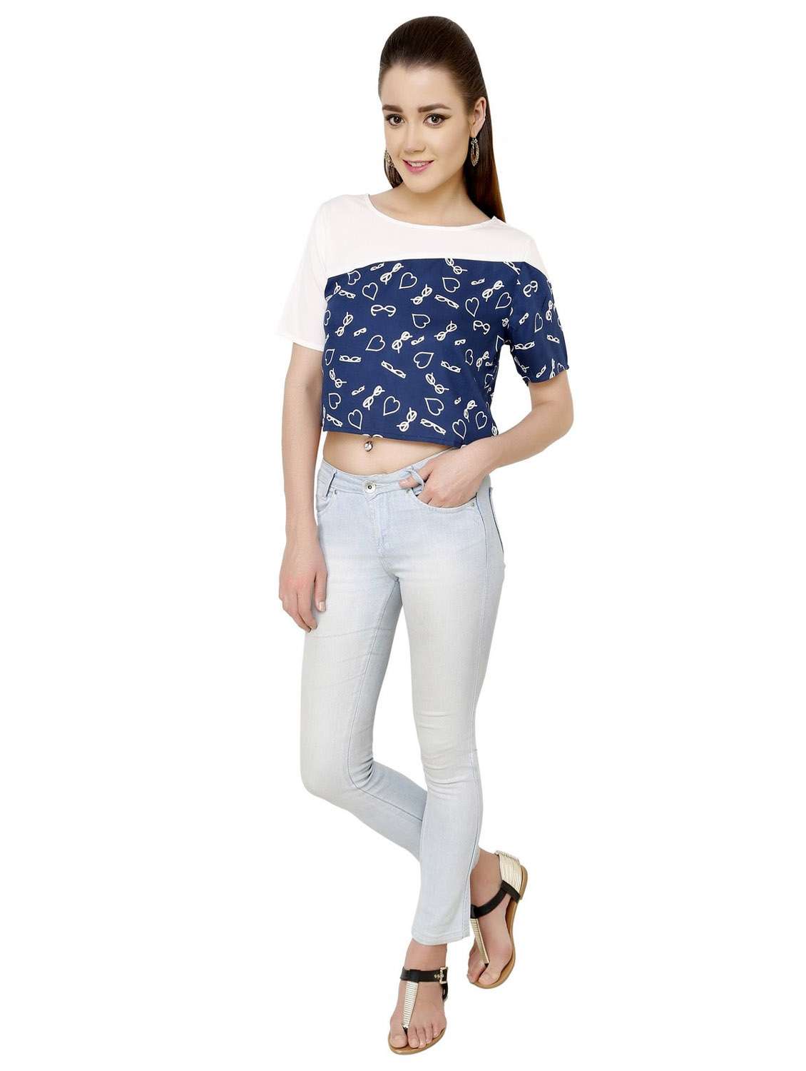 women printed short sleeves crop top - 21651324 - Standard Image - 3
