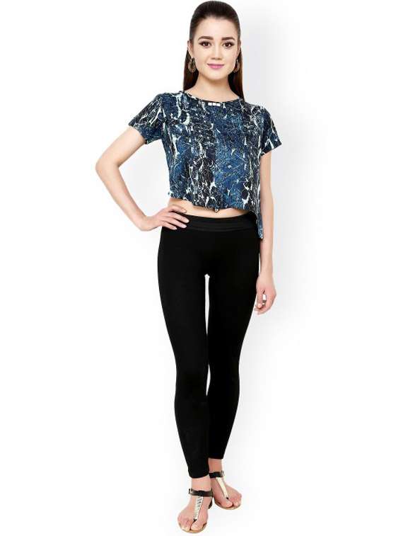 women printed short sleeves crop top - 21651325 -  Standard Image - 3