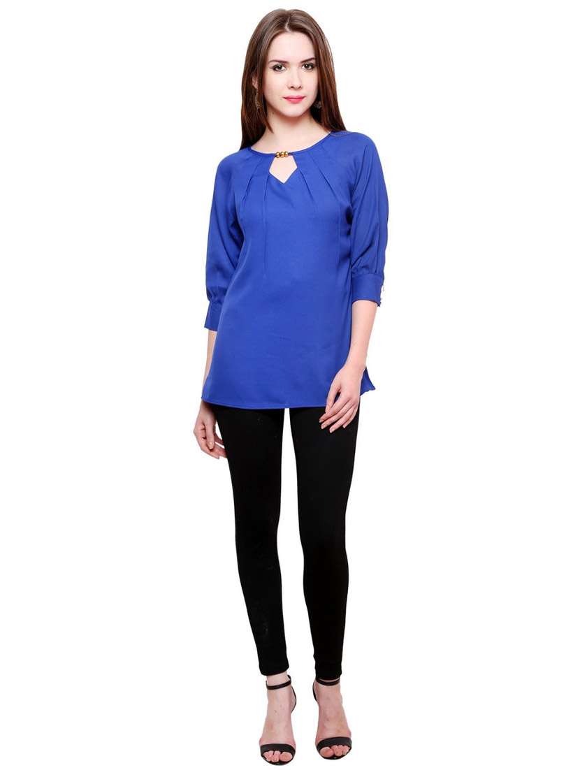 women solid key hole neck regular top - 21651330 - Standard Image - 3