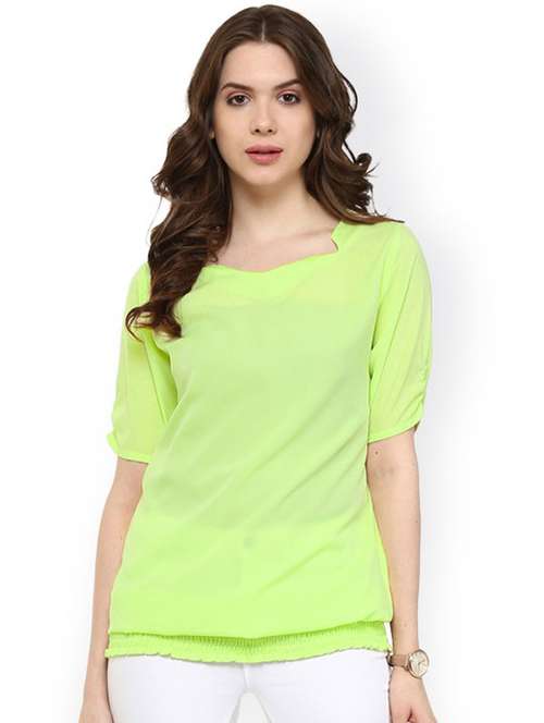 women neon solid short sleeve regular top - 21651343 - Standard Image - 0