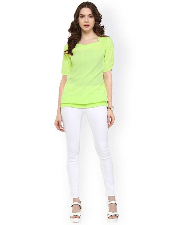 women neon solid short sleeve regular top - 21651343 - Standard Image - 3