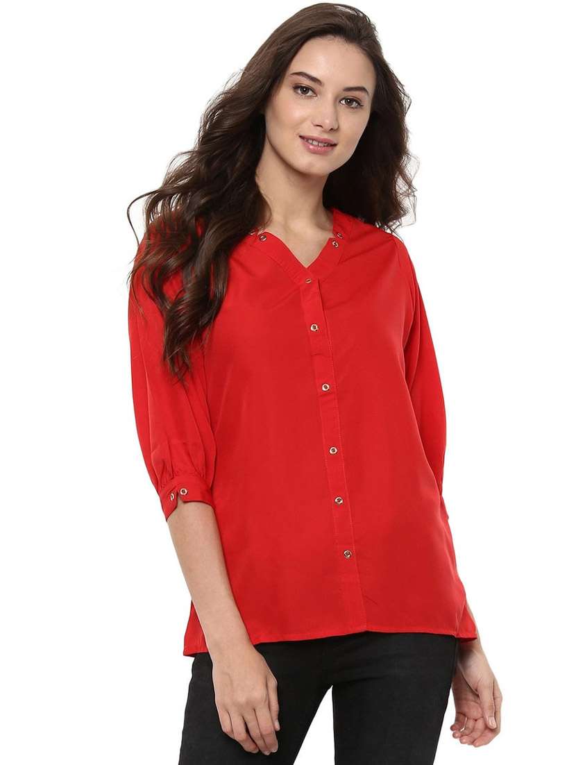women solid puff sleeves regular top - 21651352 -  Zoom Image - 0