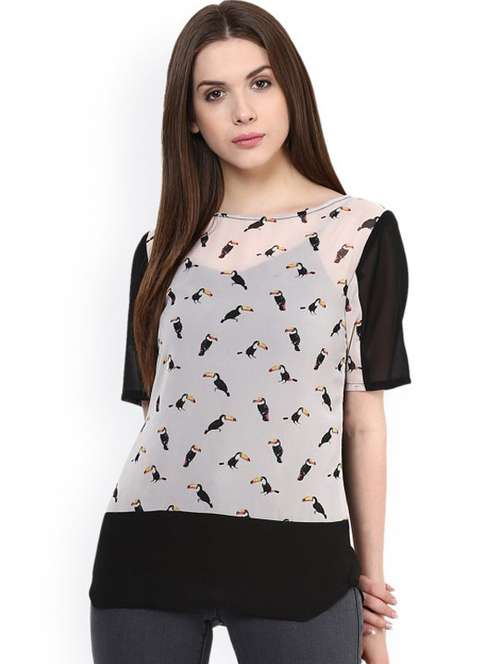 women printed short sleeve regular top - 21651354 - Standard Image - 0