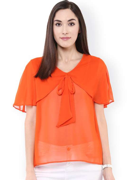 women orange solid v neck regular top - 21651367 -  Zoom Image - 0