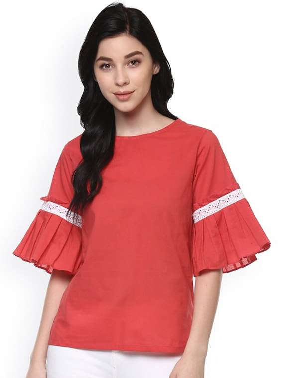 women solid round neck regular top