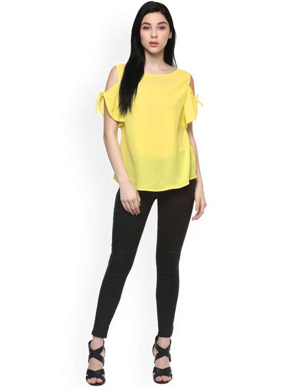 women solid cold shoulder sleeve top - 21651386 -  Standard Image - 3