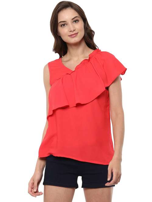 women solid v neck regular top - 21651394 -  Standard Image - 0