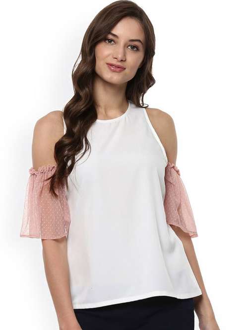 women solid cold shoulder sleeve top - 21651397 - Standard Image - 0