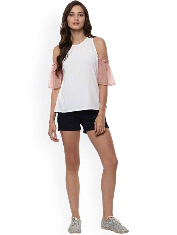 women solid cold shoulder sleeve top - 21651397 - Standard Image - 3