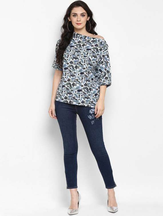 women printed asymmetric neck regular top - 21651401 - Standard Image - 3