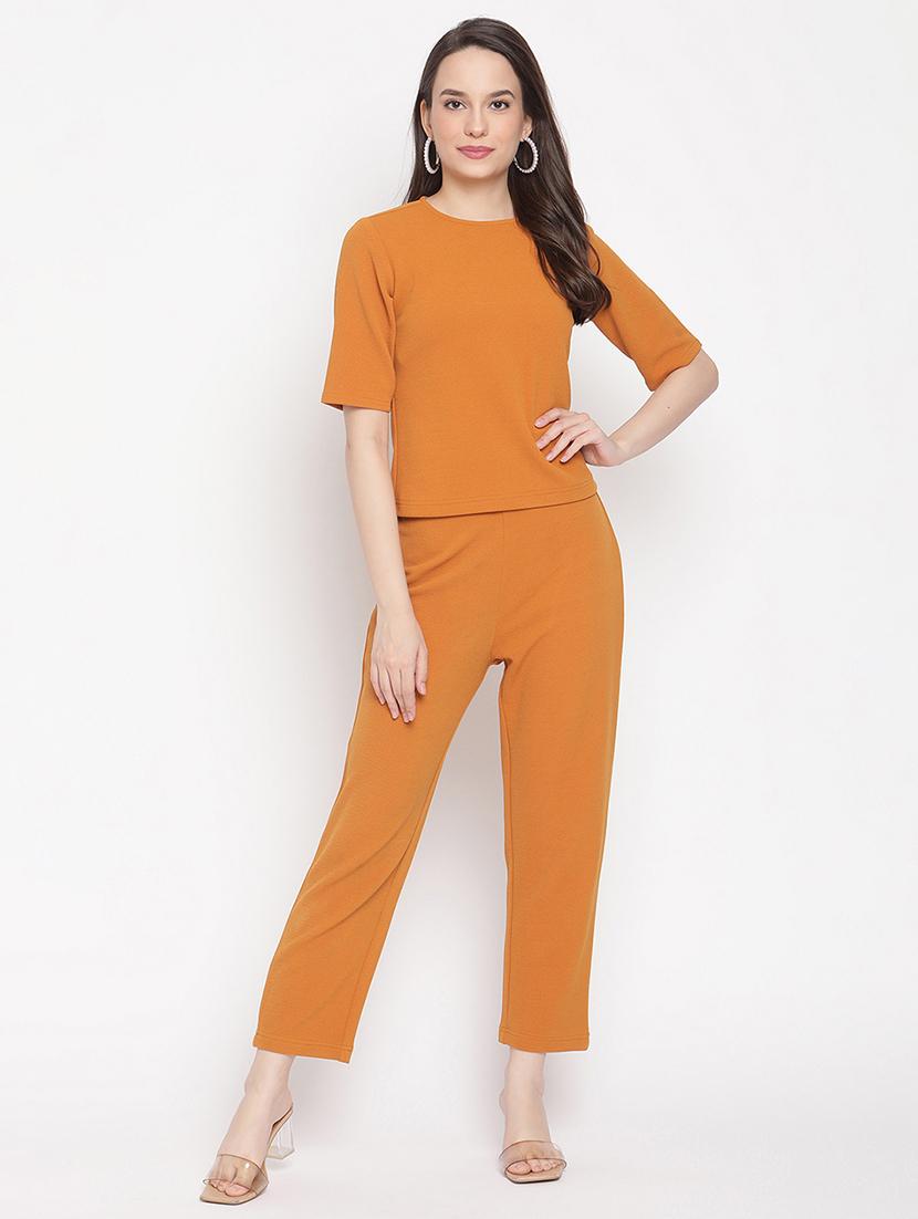 women solid top & trouser co-ords set