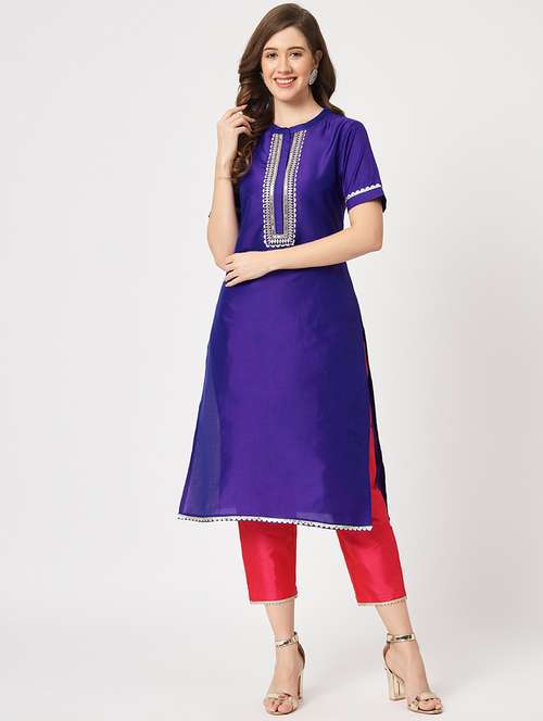 women solid with work kurta pant set - 21651477 -  Standard Image - 0