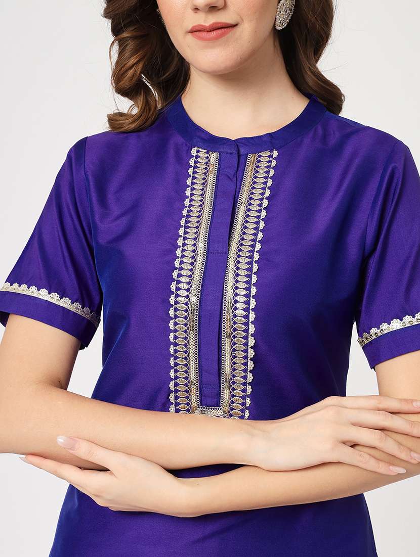 women solid with work kurta pant set - 21651477 -  Standard Image - 5
