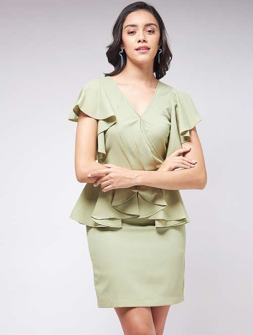 women solid flared sleeves peplum dress - 21651487 -  Standard Image - 0