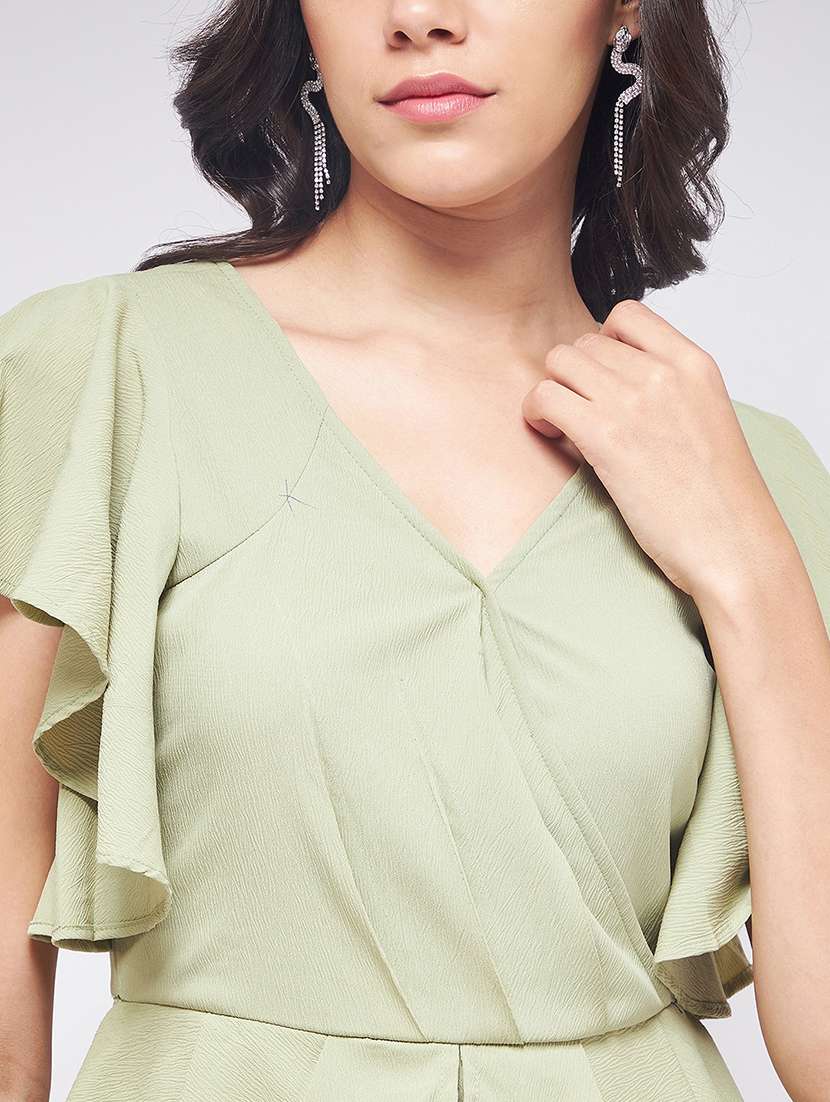 women solid flared sleeves peplum dress - 21651487 -  Standard Image - 3