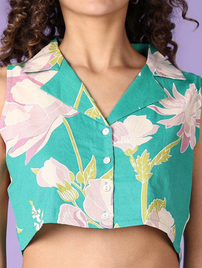 women sea green floral printed sleeveless top - 21651522 - Standard Image - 3