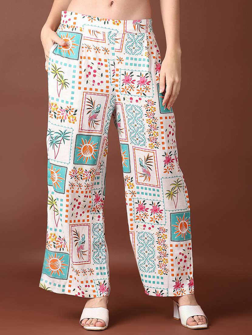 women mid rise printed wide leg trouser