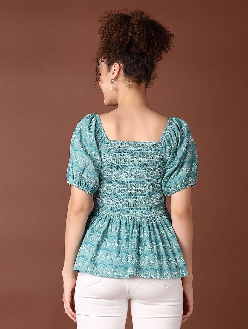 women puff sleeves printed peplum top - 21651547 -  Standard Image - 3