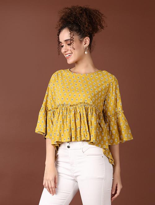 women round neck printed peplum top - 21651549 - Standard Image - 0