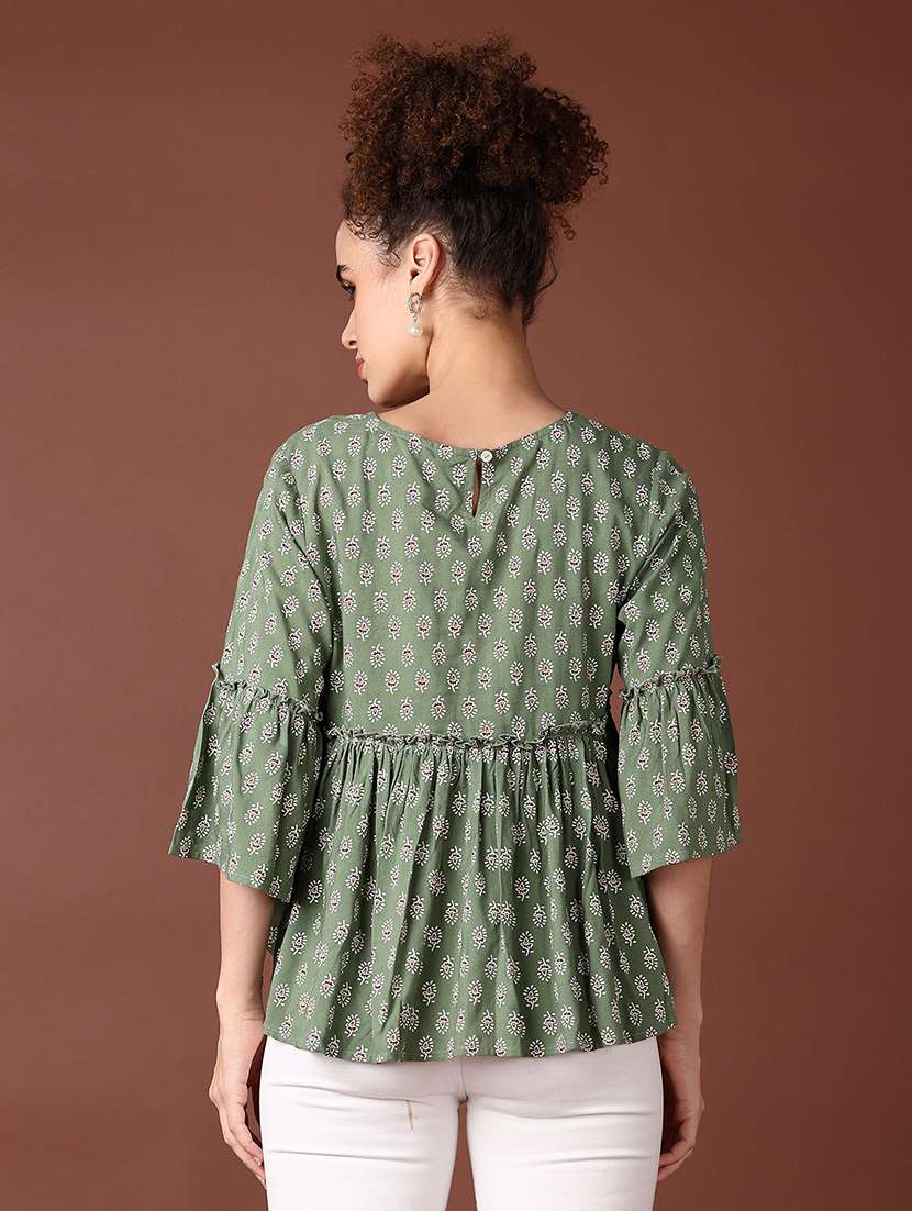 women round neck printed peplum top - 21651550 -  Standard Image - 3