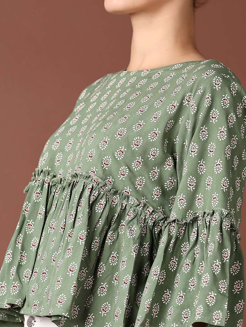 women round neck printed peplum top - 21651550 -  Standard Image - 5