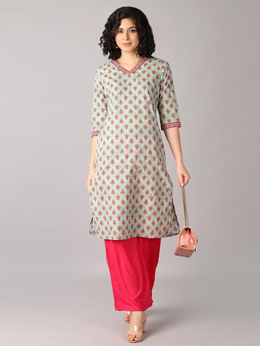 women three quarter sleeve straight kurta - 21651552 - Standard Image - 3