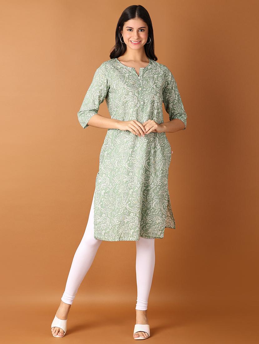 women three quarter sleeve straight kurta - 21651553 - Standard Image - 3