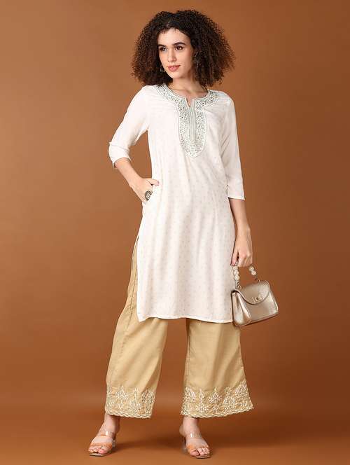 women three quarter sleeve straight kurta - 21651559 -  Standard Image - 0
