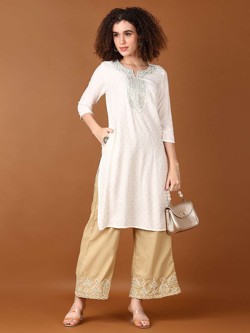 women three quarter sleeve straight kurta - 21651559 -  Zoom Image - 0