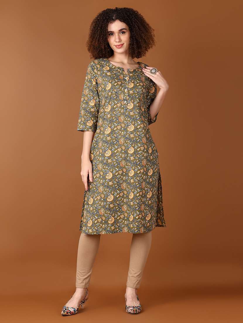 women three quarter sleeve straight kurta