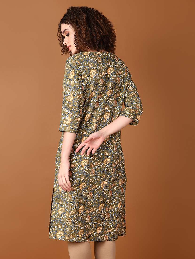 women three quarter sleeve straight kurta - 21651564 -  Standard Image - 3