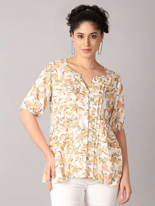 women off white floral printed puff sleeve top - 21651569 - Standard Image - 0