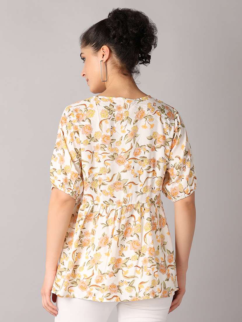 women off white floral printed puff sleeve top - 21651569 - Standard Image - 3