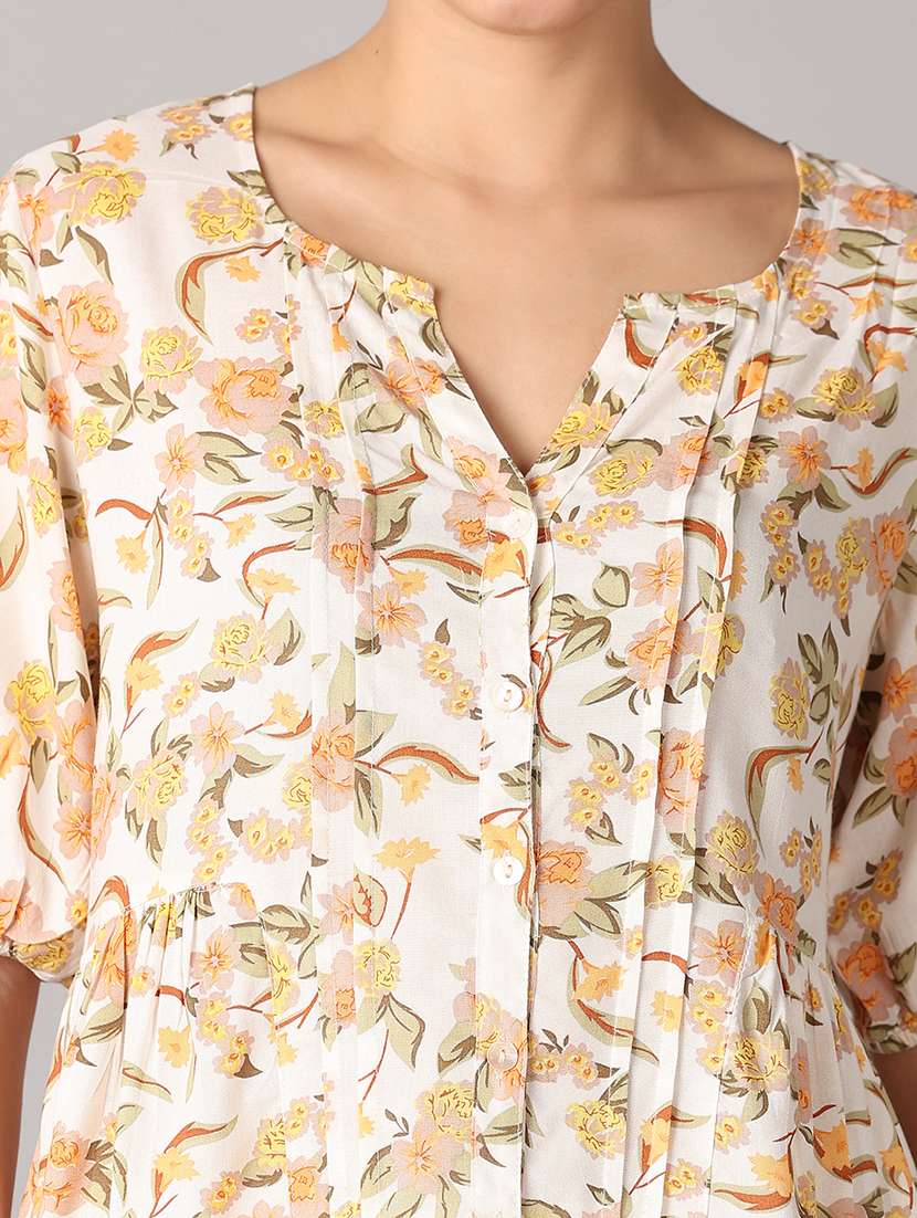 women off white floral printed puff sleeve top - 21651569 - Standard Image - 5