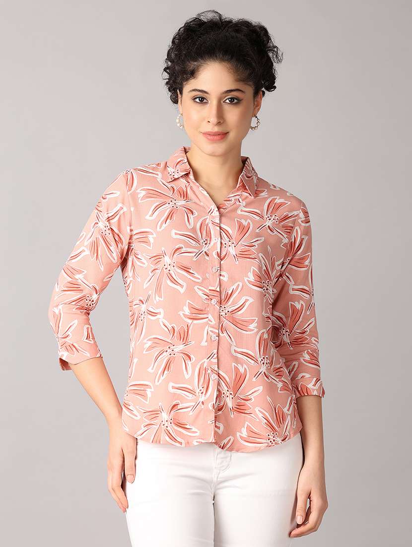 women peach printed regular shirt