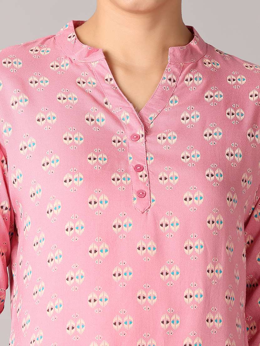 women mandarin neck printed regular top - 21651587 -  Standard Image - 5