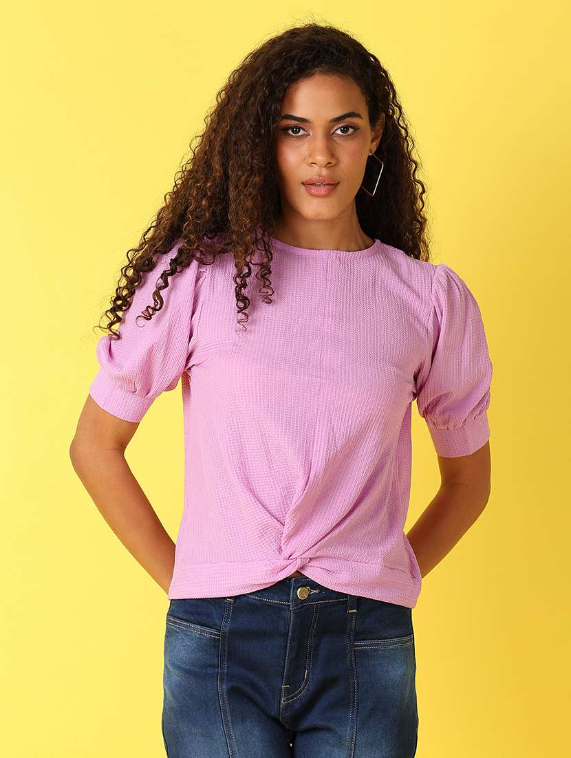 women round neck solid regular top