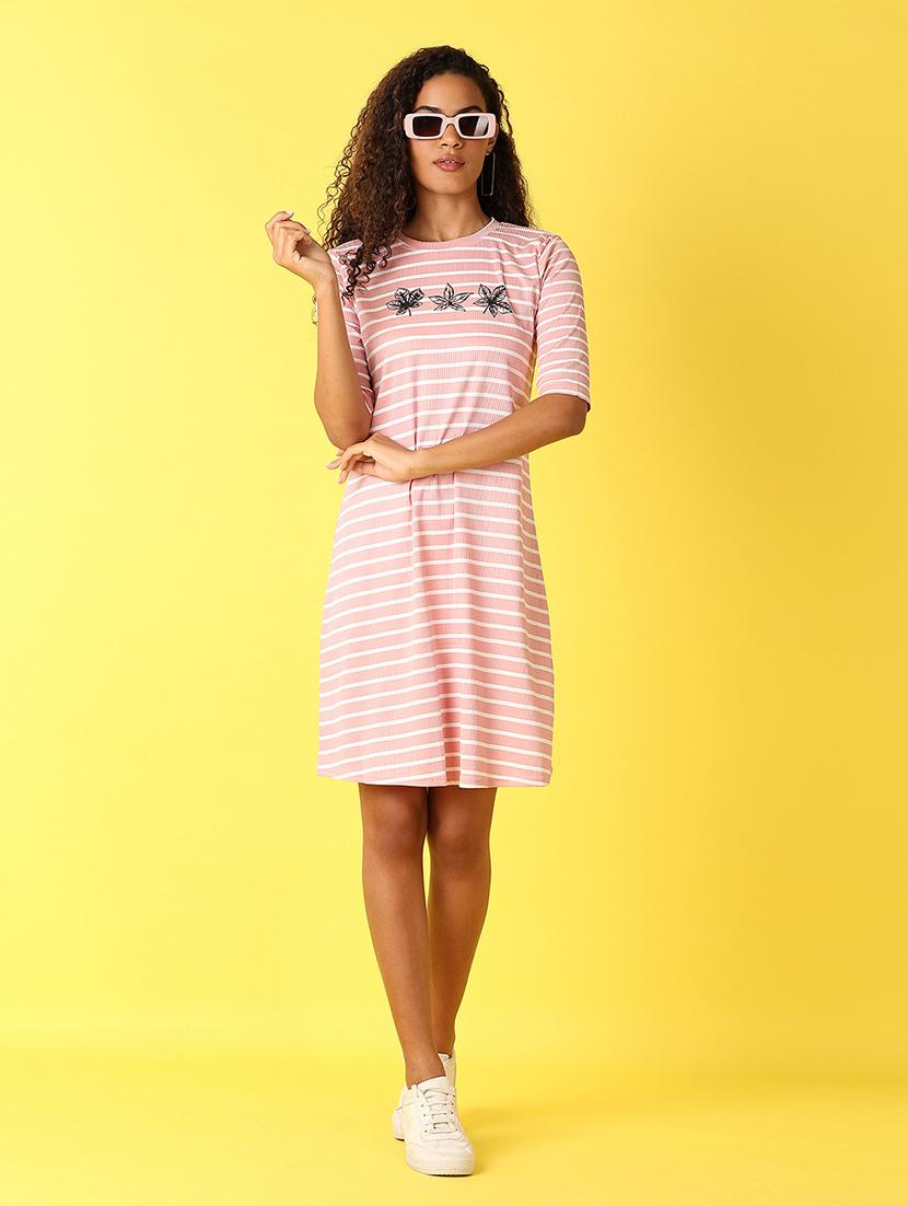 women round neck striped t-shirt dress - 21651607 -  Zoom Image - 0
