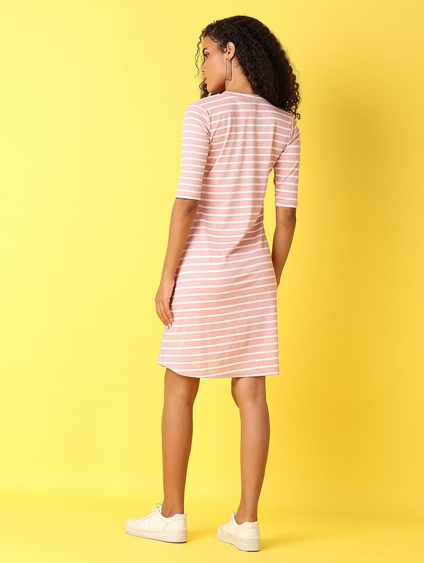 women round neck striped t-shirt dress - 21651607 - Standard Image - 3