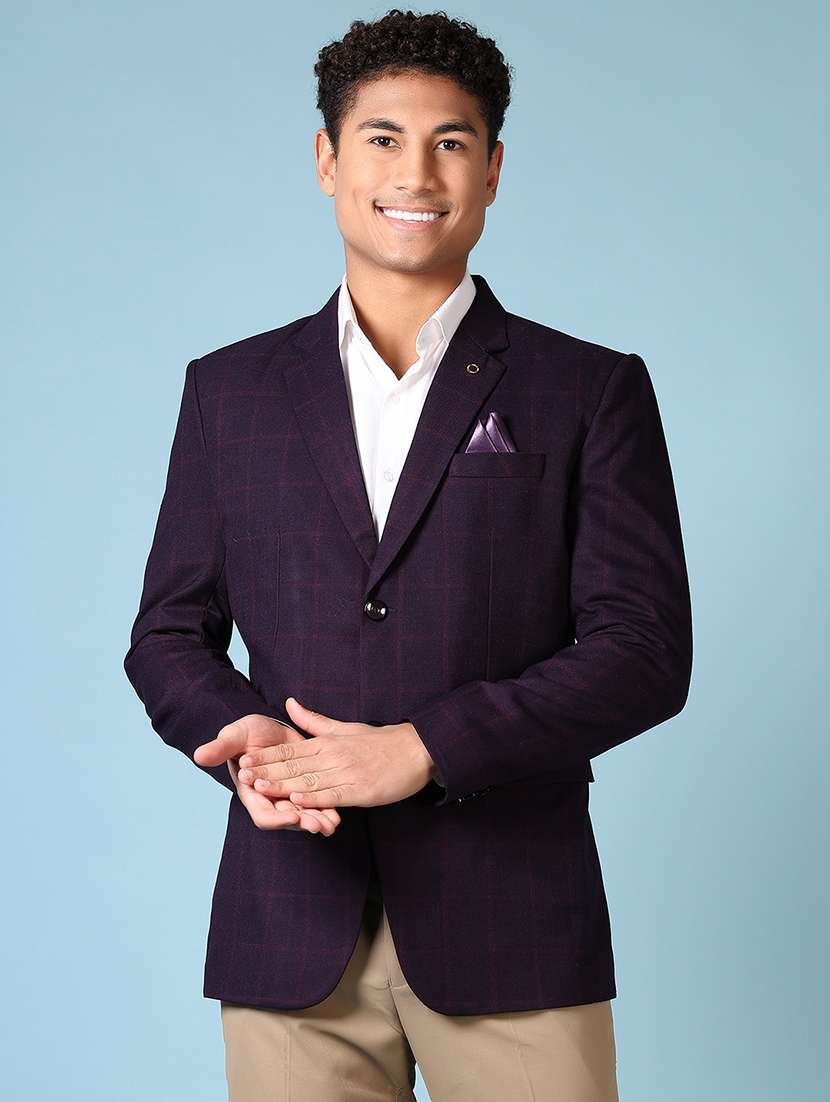 men long sleeves checkered single breasted casual blazer