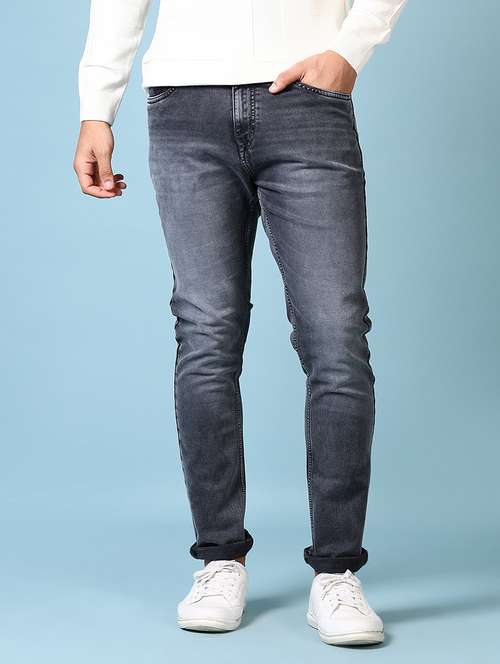 men mid rise plain slim fit jeans - 21651630 -  Standard Image - 0
