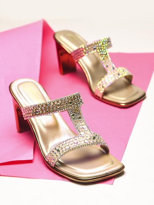 women gold block heel sandals - 21651883 - Standard Image - 0