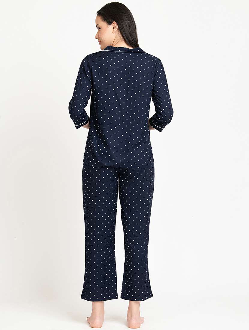 women polka doted cuban collar nightwear set - 21651889 -  Standard Image - 3